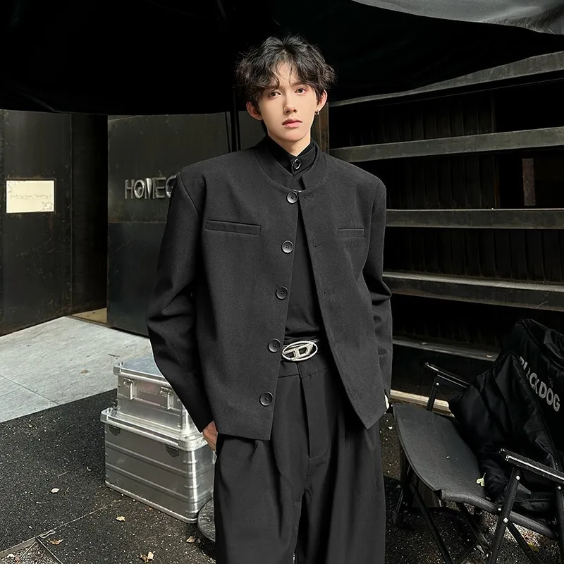 

stand collar Blazers Men Suit Jackets Casual Stand Collar Solid Color Male Short Coats Korean Trendy Men's Clothing Autumn New