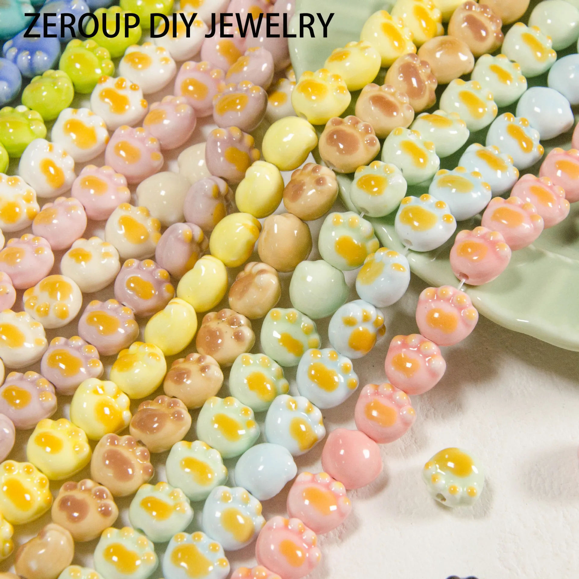 Cute cute ceramic kitten colored cat paw loose beads DIY necklace bracelet material accessories10PCS