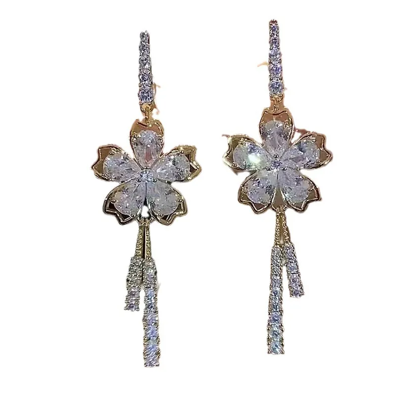 Neue Exquisite Luxus Zirkon Blume Quaste Ohrringe Für Frauen Persönlichkeit Mode Ohrringe Hochzeit Schmuck Weihnachten Geschenke – Detail 7