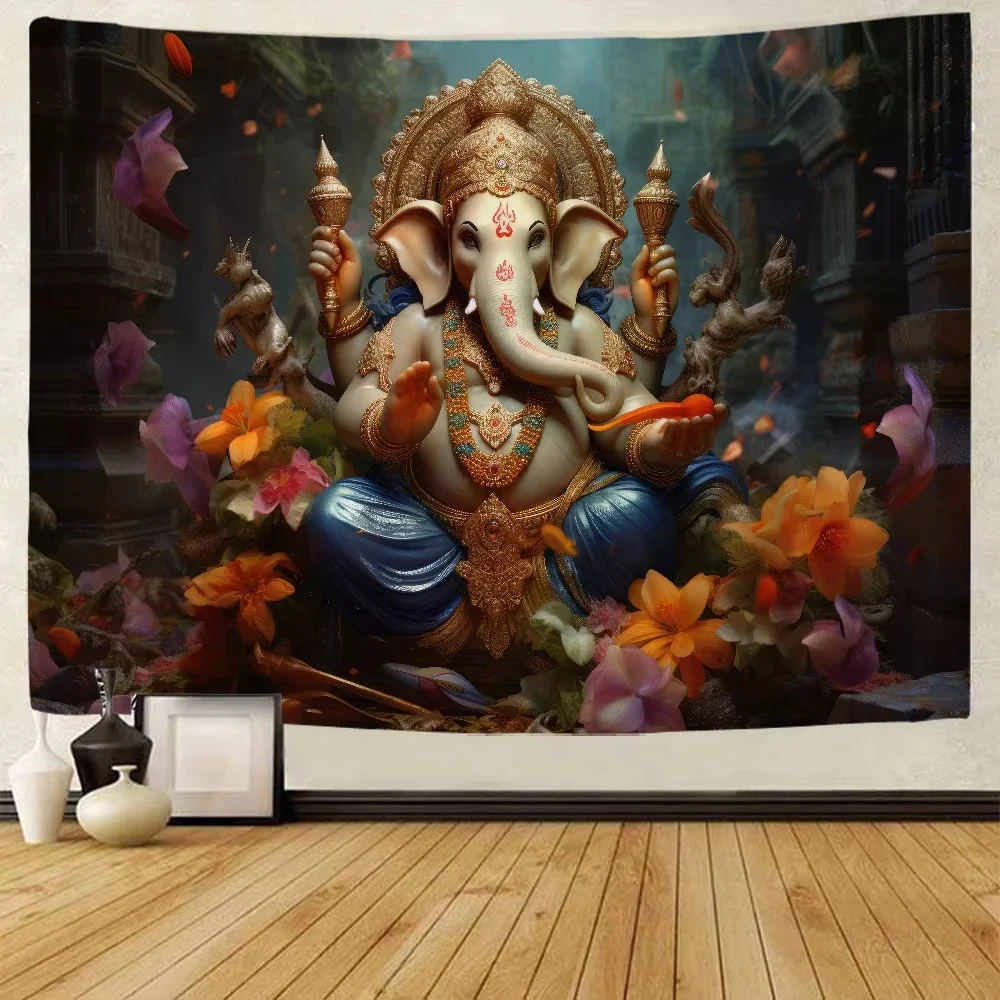1pc Elephant Buddha Tapestry Aesthetic Art Decoration Wall Hanging Meditation Wall Carpet Suitable for Living Room Bedroom Dormi