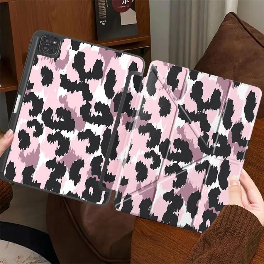 

Tablet Case For iPad Air 4 5 M3 M2 M4 11inch Pro 11th 10th 9th 8th 7th 12.9inch Pro 2025 Mini 6 7 Holder Cover Pink Leopard