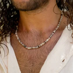 Punk Natural Sea Shell Necklace Niche Sense Merad Style Choker Colorful Spliced Rice Beads Vintage Collarbone Chain for Men