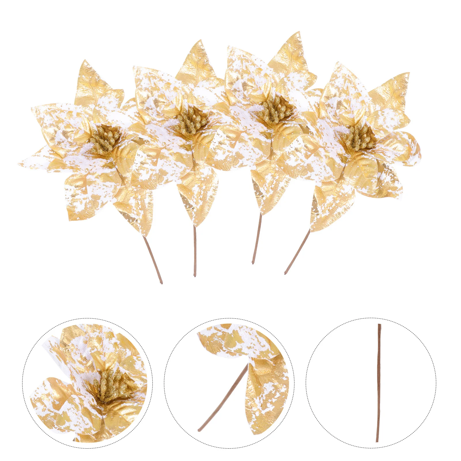 

4pcs Christmas Flower Decor Artificial Xmas Tree nament Cloth Glitter Festive DIY Craft Lifelike Quality Bright Color