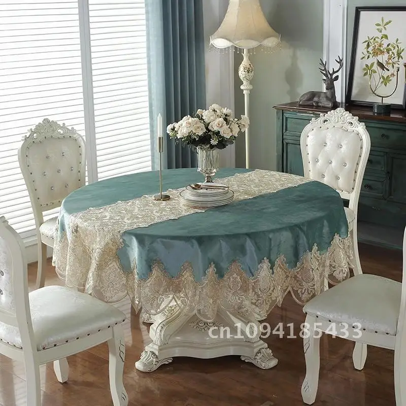 Round Table cloth Pink Golden Velvet Table Cover Dining TableCloth Home Embroidery Lace TableCloths Soft House Towel Dust Cover