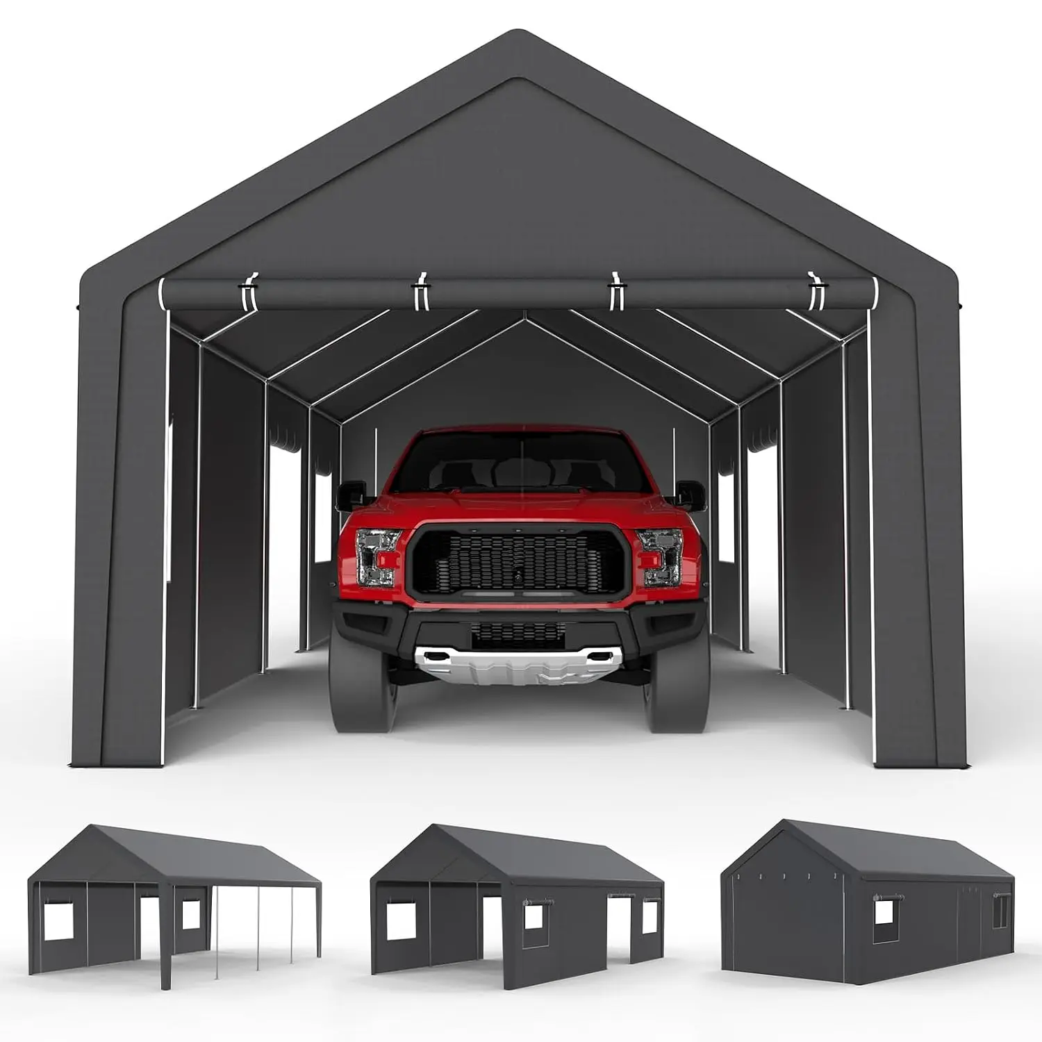 13x25 FT Heavy Duty Carport, Portable Garage Car Ports | with Roll-Up Windows Door, Removable Side Walls,, Customized