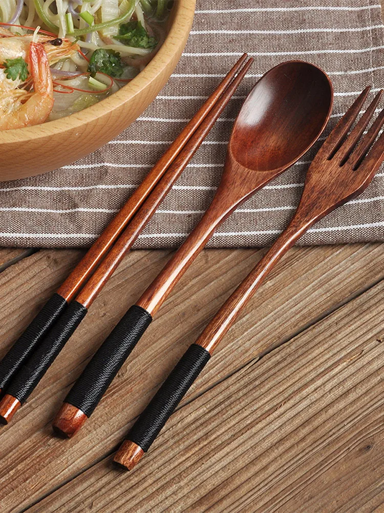 Wooden Chopsticks Fork Spoon Fork Chopsticks Soup Spoon Kitchen Tableware Kitchen Gadget Sets Environmental Protection Utensils