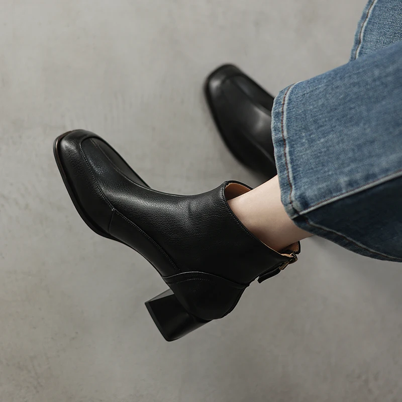 

2026 New Fashion Women Shoes Genuine Leather High Heels Warm Autumn Winter Ankle Boots Round Toe Short Elegant Short Boots Shoes