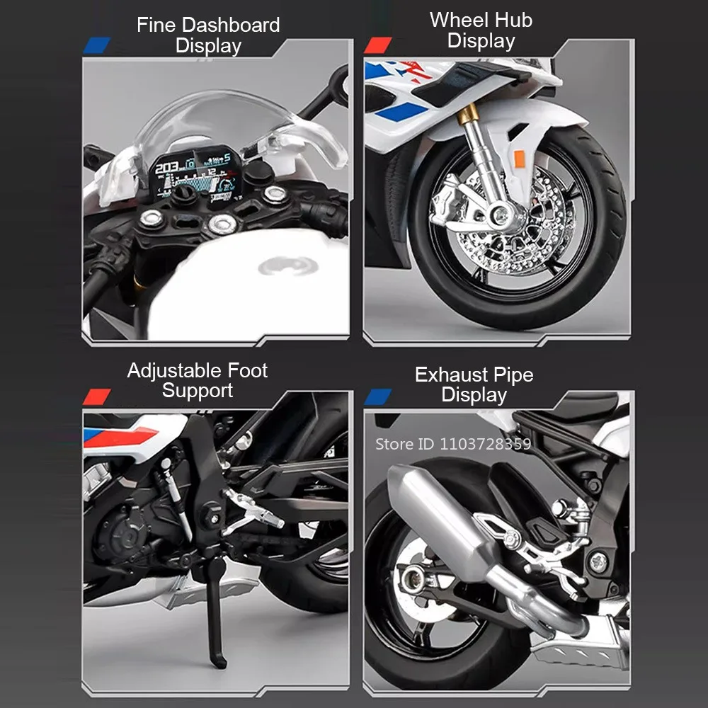 1:12 RRS1000 S1000RR Toy Model Motorcycles Alloy Diecast Motorbikes Shock Absorption Front Wheel Steering Rubber Tires Boys Gift