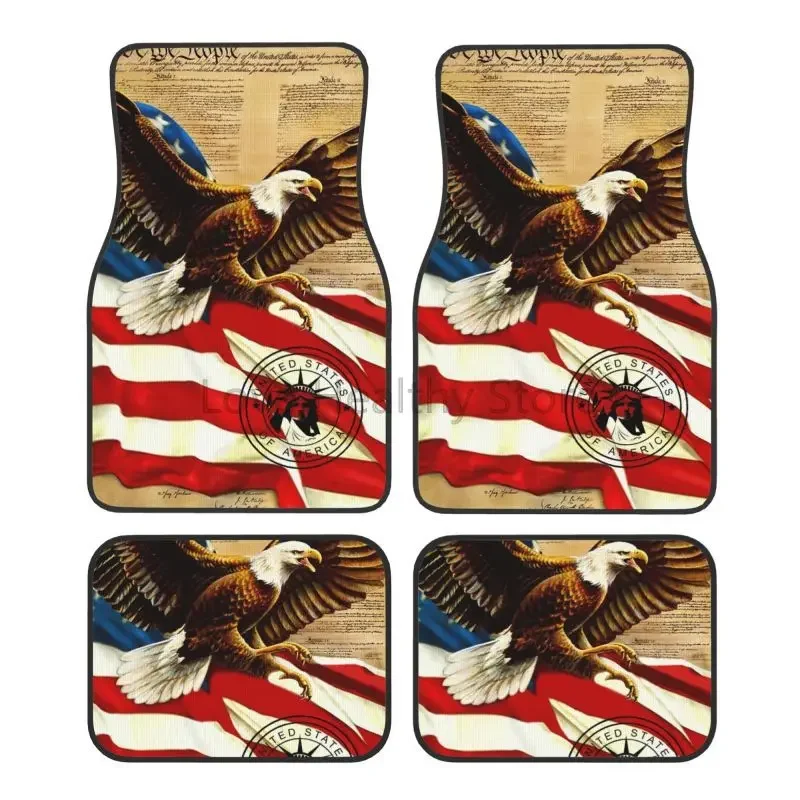 

USA and Puerto Rico Flag Floor Mats Set of 4 Pcs American Eagle Car Front and Rear Foot Mats with Rubber Backing Car Accessories