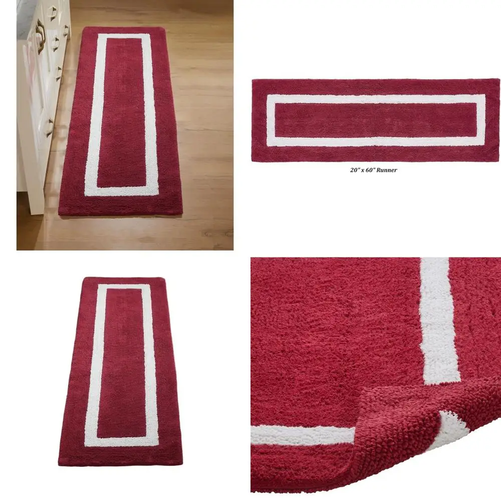 

Двусторонний коврик для ванной из 100% хлопка, моющийся и впитывающий, 20 x 60, идеально подходит для ванной комнаты, душа, купания, красный и разноцветный