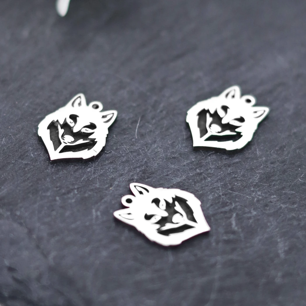 3pcs Hollowed Wolf Head Pendants For Jewelry Making Stainless Steel Animals Charms Diy Necklaces Bracelets Accessories