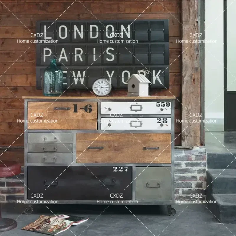 Retro Iron Storage Cabinet American Style Tea Locker Porch Sideboard Industrial Dining Room Chest Creative Metal Cupboard