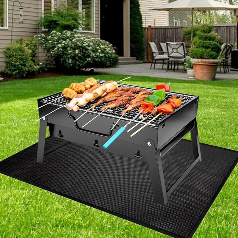 Fire Resistant Grill Mat BBQ Grill Mat Folding Oil-Proof Grill Floor Pads Fireproof Floor Mat Fire Pit Mat For Deck