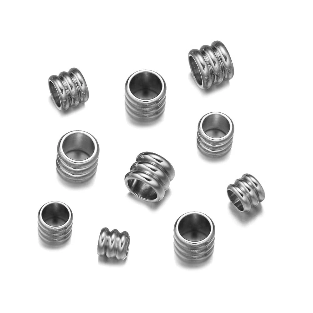 20pcs Stainless Steel Large Hole Spacer Beads Grooved Column Tube for DIY European Bracelet Necklace Jewelry Making Accessories