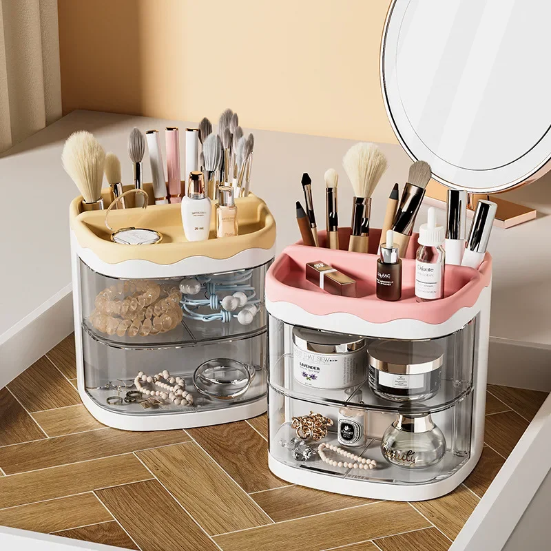 Imagem -06 - Prático Multi-funcional Organizador de Mesa Pen Holder Camadas Duplas Lápis Rotativo Storage Rack Cosmetics Shelf Estudante