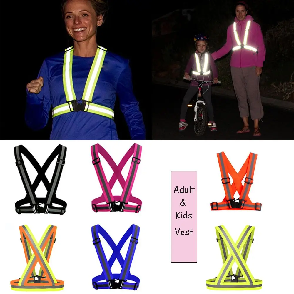 Kids Adult Light weight Security Night Stripes Jacket Safety Stripes Reflective Vest High Visibility