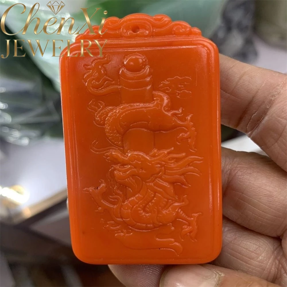 

High-end Natural Hetian Red Jade Dragon-shaped Pillar Pendant Luxury Quality Fashion Fine Jewelry Exquisite Elegant Charms Gift