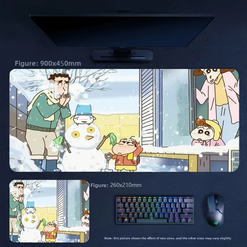 Animation Crayon Shin Chan's Family Experiences Snow in Winter Leather Mouse Pad High Quality Leather Desk Mat for Girls' Office