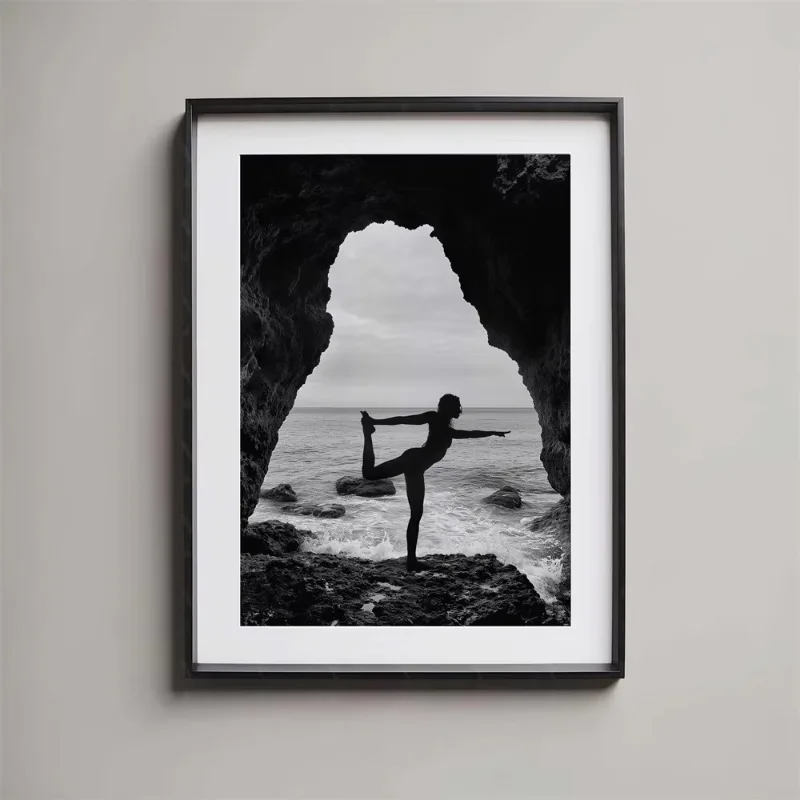 Tropical Beach Art Surfer Ocean Waves Poster Black and White Print Coastal Home Art Island Vibe Decor Sea Waves Canvas Painti