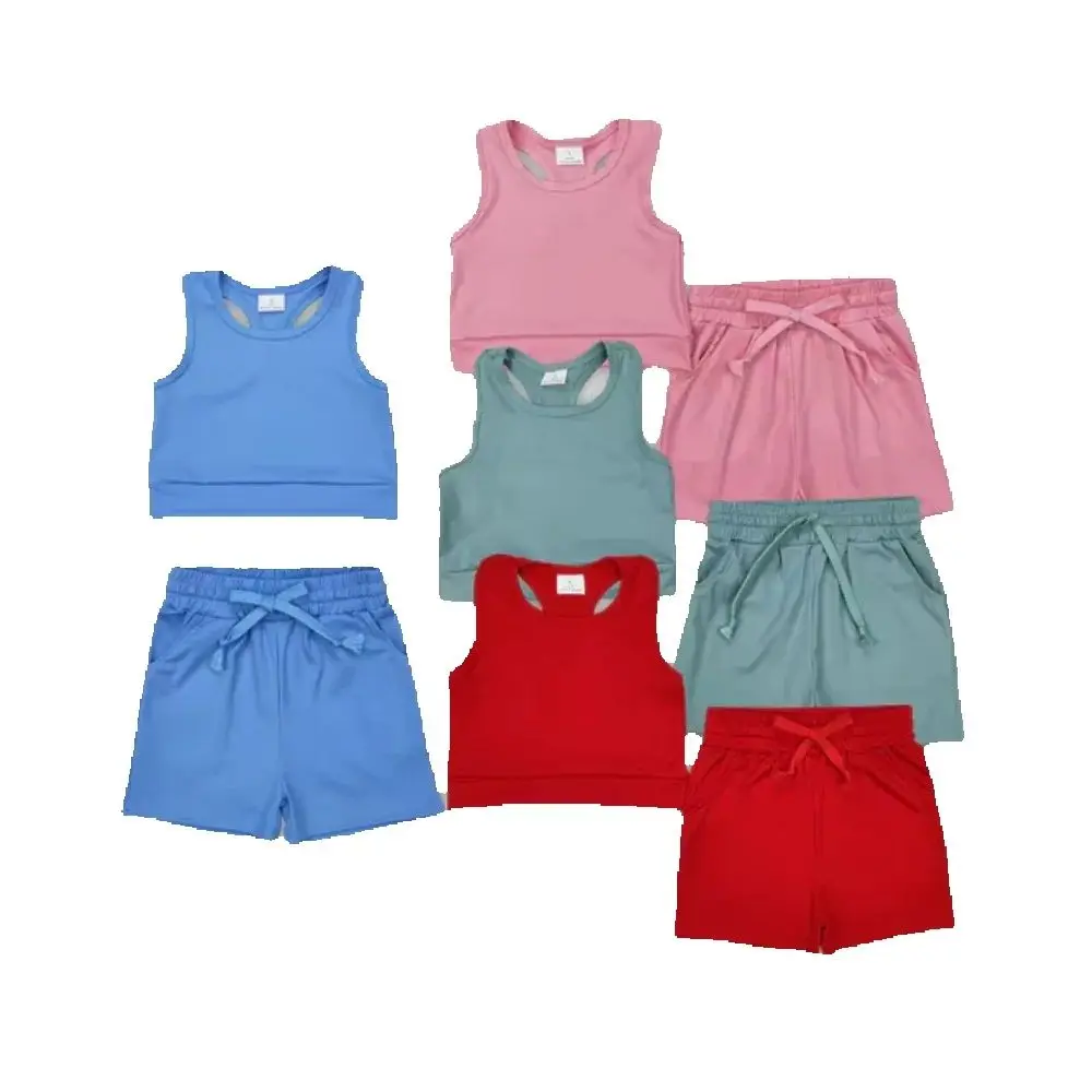 

RTS Toddler Girls Yoga Sets Summer Solid Color Children Clothing Sleeveless Short Two-piece Activewear Athletic Yoga Clothes