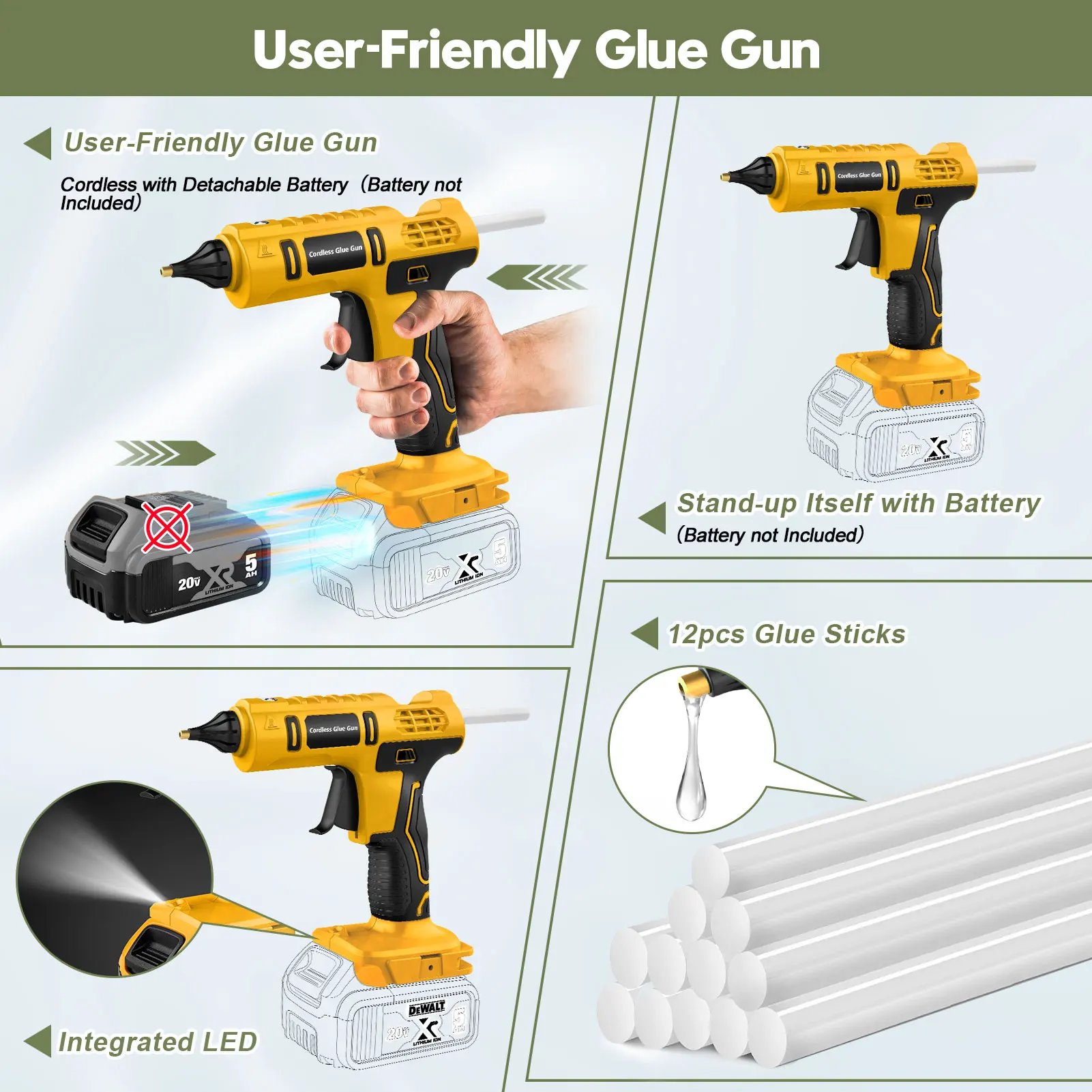 Cordless Electric Handheld Hot Glue Gun(Battery Not Include) Repair DIY Tool Hot Melt Welding Hot Air Gun Anti-scald Nozzle Comp