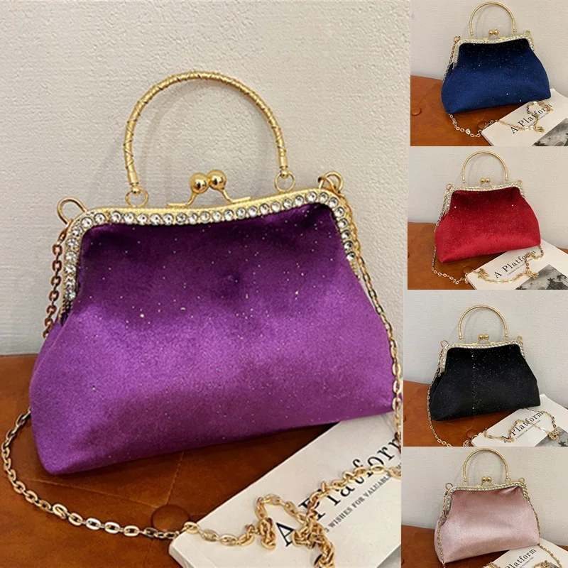 New Retro Evening Bag Women Handbags Vintage Designer Purple Blue Chain Shoulder Bags Lock Shell Clip Crossbody Bag Female Purse