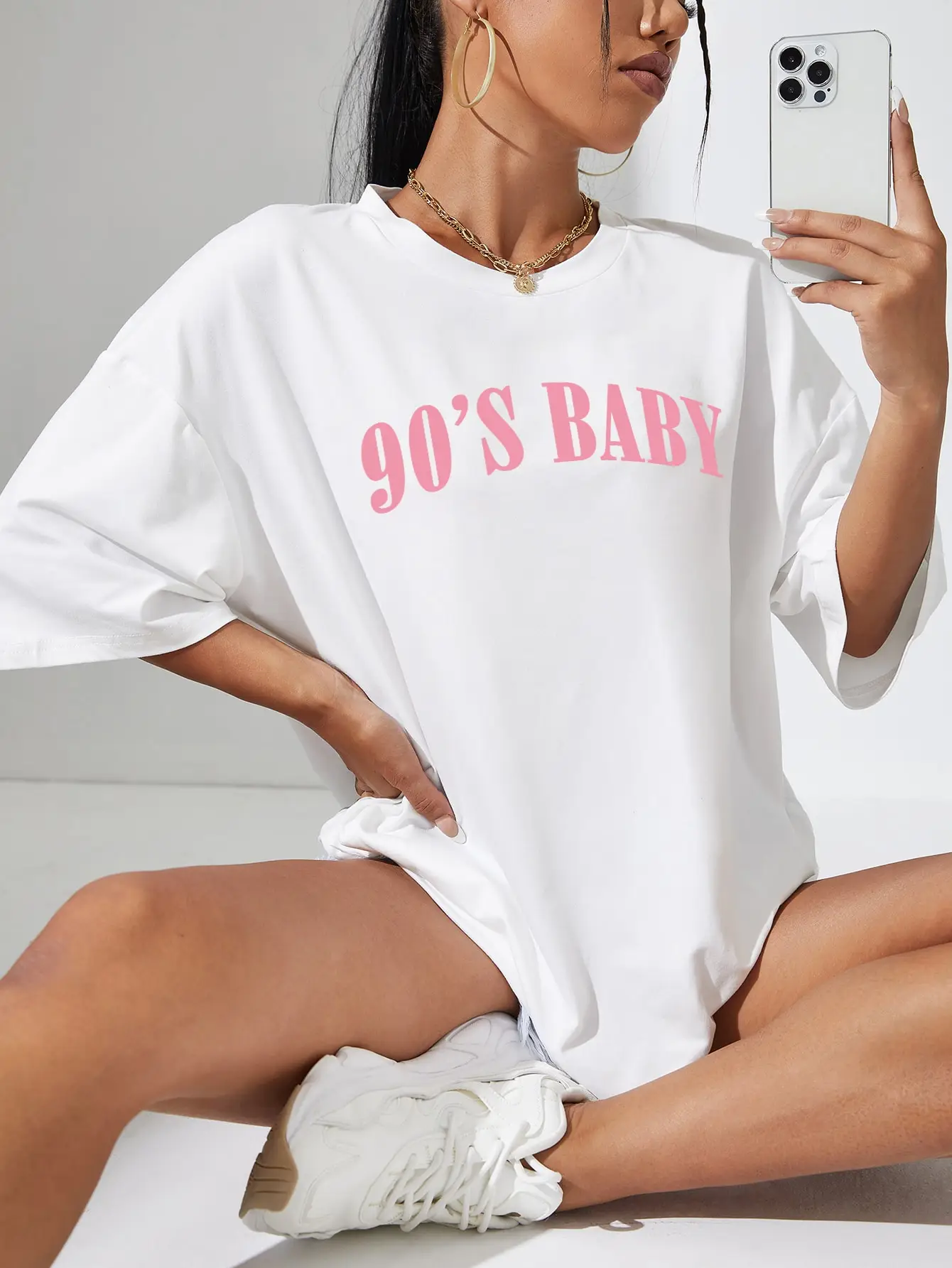 Pink Letters 90'S Baby Cotton Printed Woman T-Shirt Individual Daily Clothes Original Creativity T-Shirts Niche Casual Tee Top