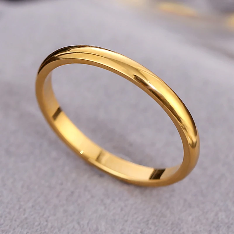 2MM Thin Titanium Steel Gold Color Couple Ring Simple Fashion Rose Gold Color Finger Ring For Women and Men Charm Jewelry Gifts