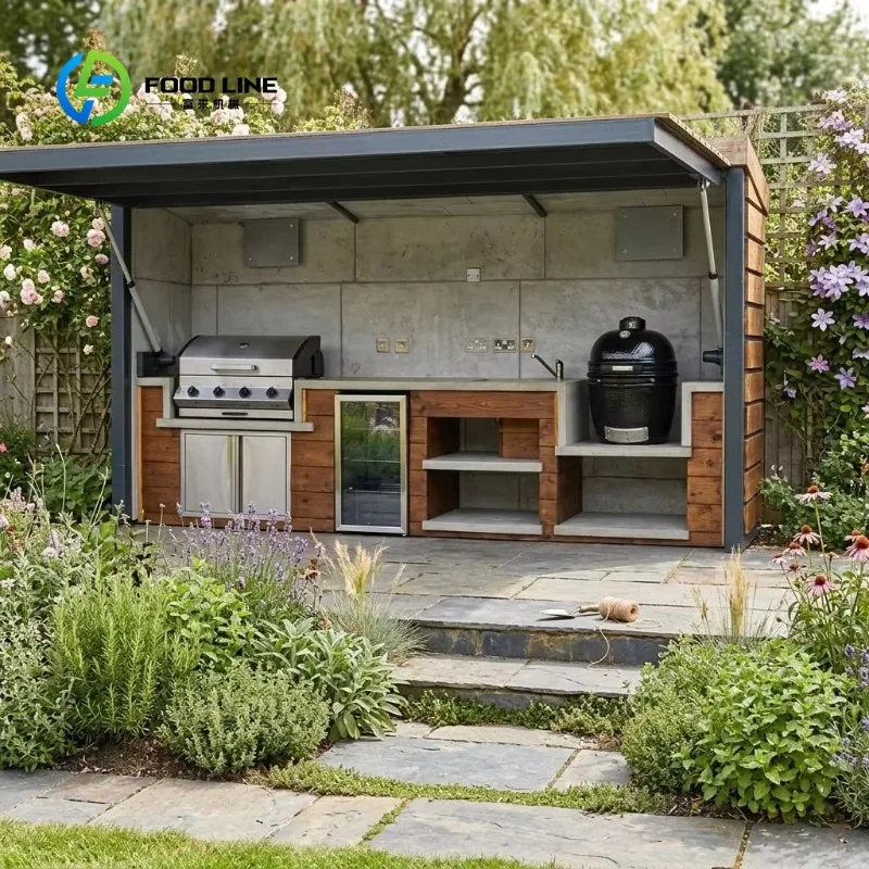 Customized High End Remote Control Outdoor Kitchen with Roof Stainless Steel Outdoor Kitchen Cabinets Modular BBQ Pod