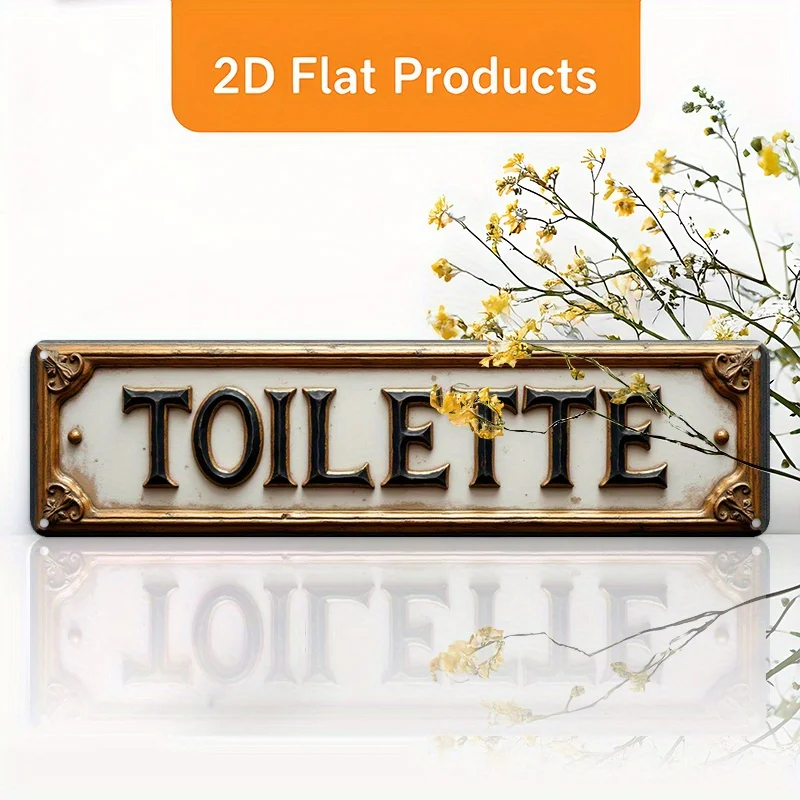 2D Vintage Aluminum Metal Wall Sign, Retro Toilette Decor for Home, Coffee Bar, Garage, Office, Easy Hanging Indoor Art