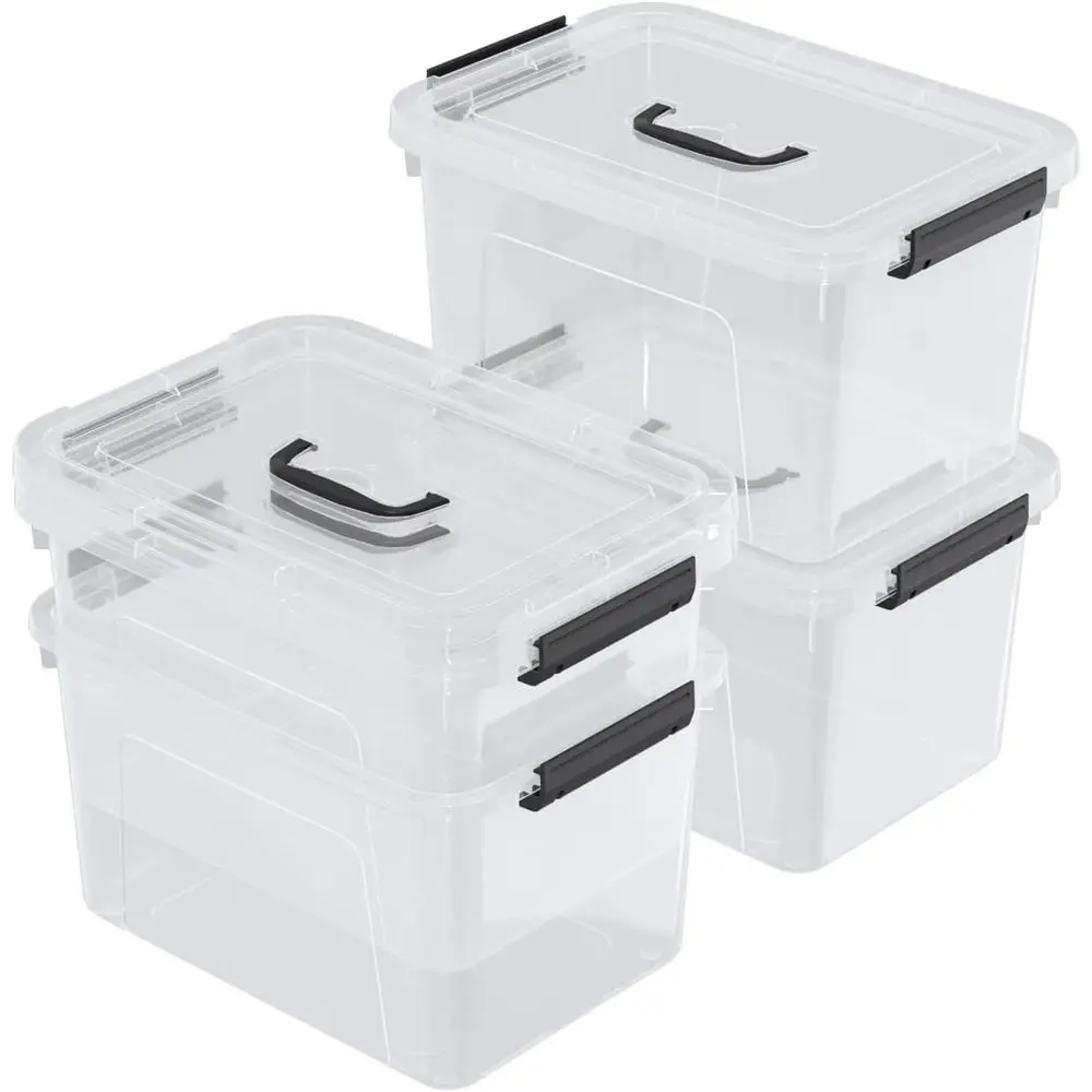 

Набор из 4 прозрачных пластиковых контейнеров для хранения с крышками и ручками, объем 10 кварт