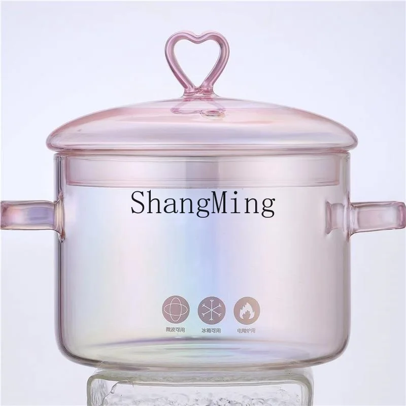 

DSA Pink Colorful High Borosilicate Glass Pot Love Lid Button Amphora Household Instant Noodle Bowl Stew Soup Pot