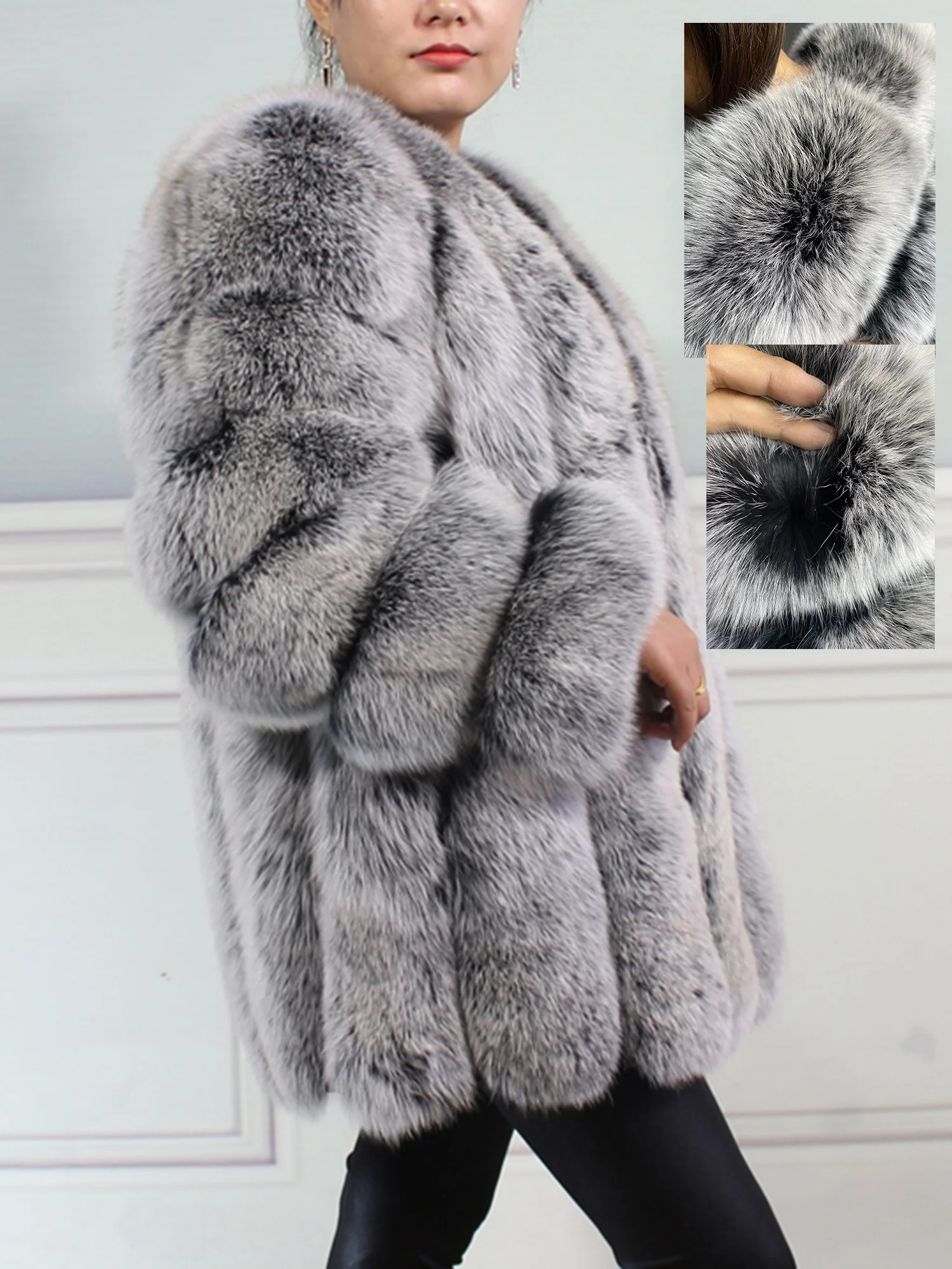 Women's polyester jacket, custom-made with faux fur