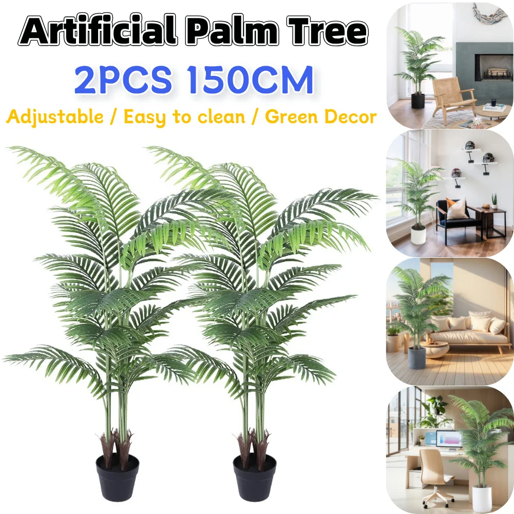 

2 PCS 150CM Artificial Palm Tree 5FT Faux Tropical Palm Plant Adjustable Easy to clean Green Decor for Home Office Living Room