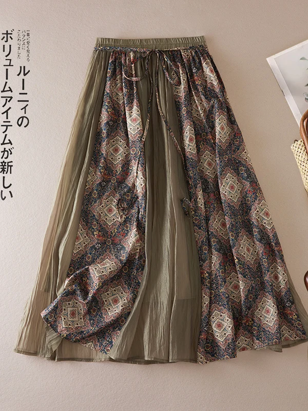 

Retro Print f Skirt Women's Design Slimming A-Line Summer Casual Loose Fit Floral Embroidery No Brand Commute Sle