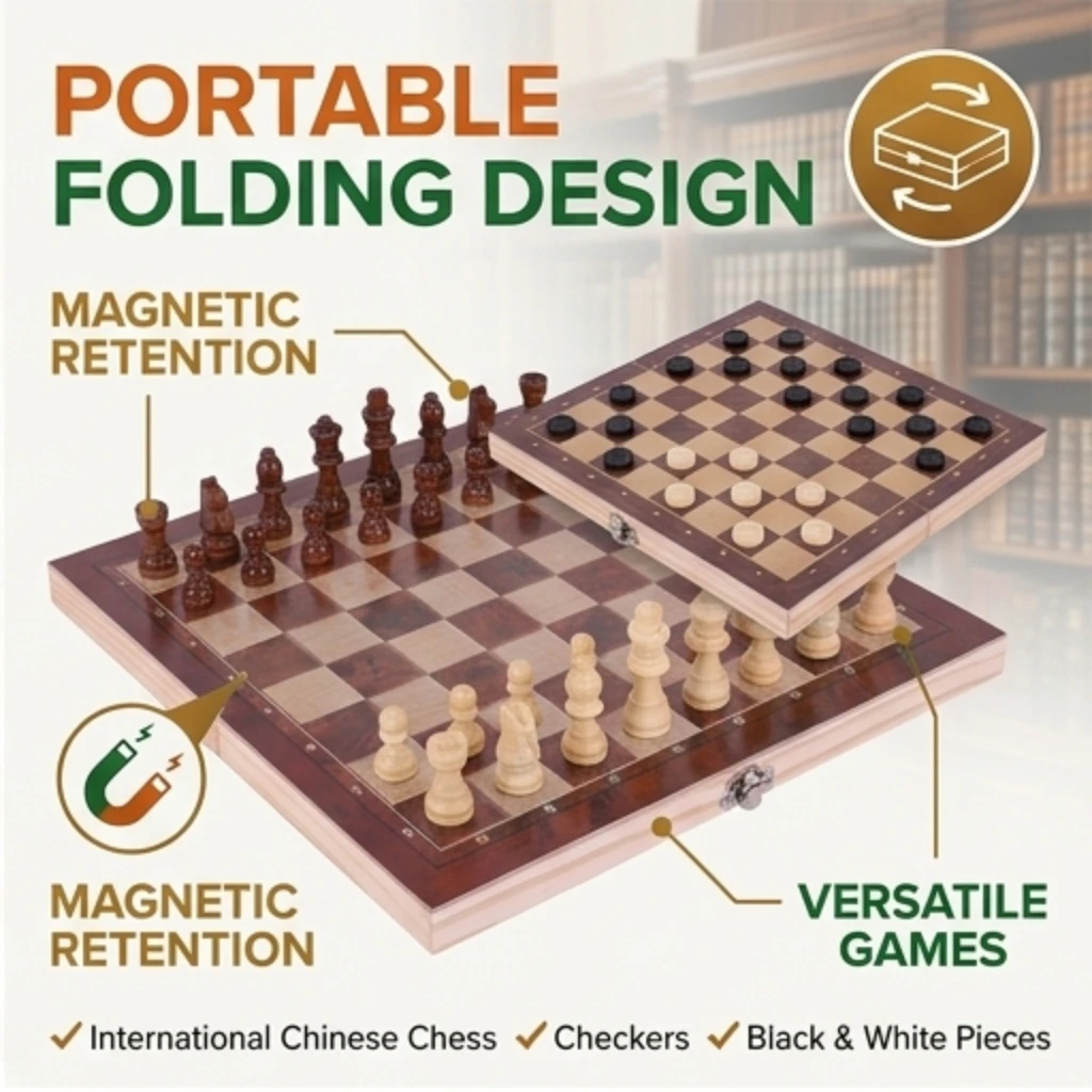 

Деревянный складной набор для игры 3 в 1: шахматы, шашки, нарды. Портативная настольная игра для взрослых и детей, идеально подходит для путешествий.