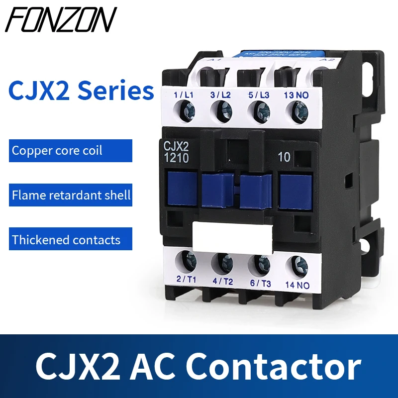 CJX2 Electromagnetic AC contactor 3Phase rail-mounted motor controller contactor NC or NO24V/36V/110V/220V/380V 9A-32A