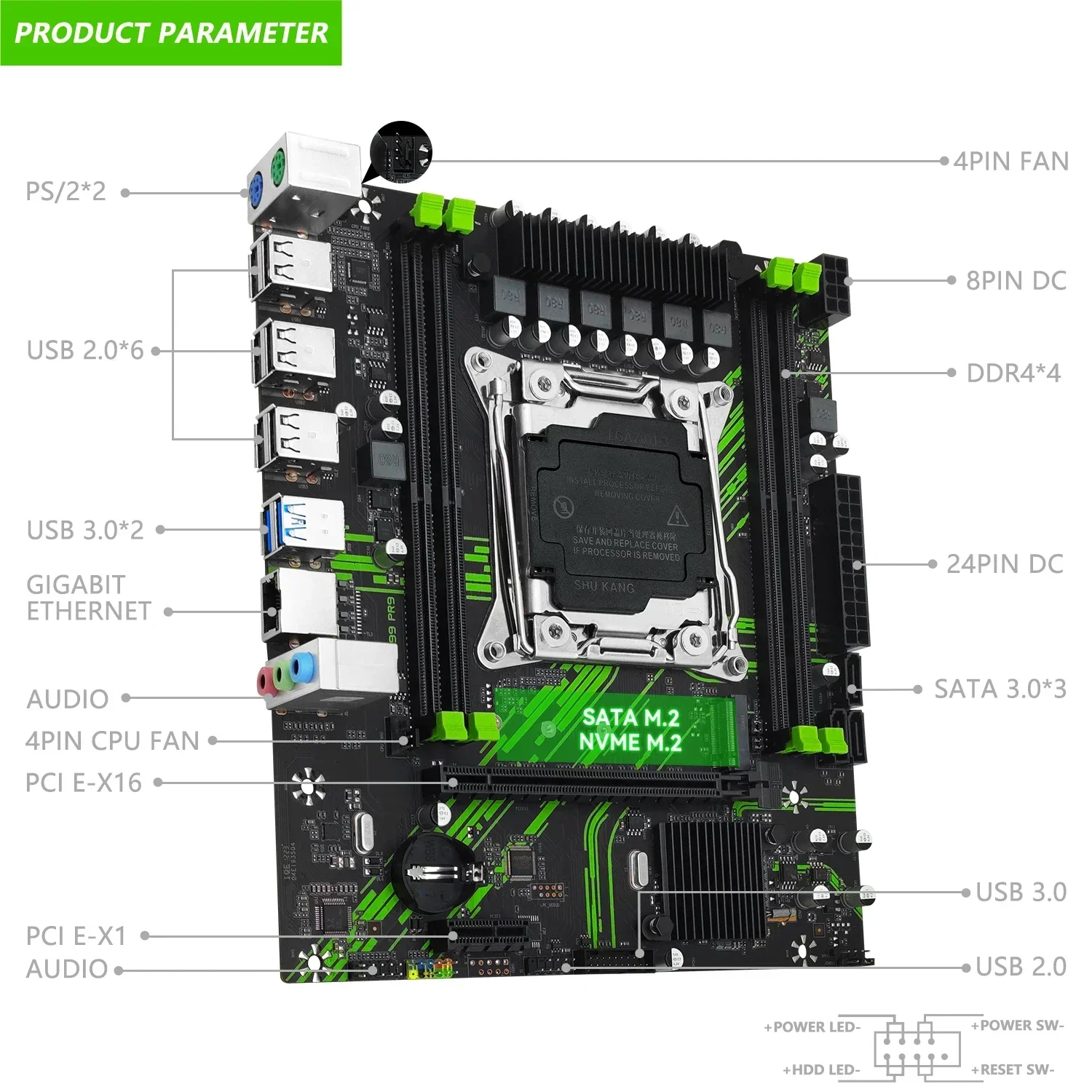 MACHINIST X99 PR9 X99 Moederbordkit LGA 2011-3 Xeon E5 2670 V3 CPU Set DDR4 8GB * 2 stuks 2133MHz ondersteuning NVME m.2 USB3.0 SATA 3.0