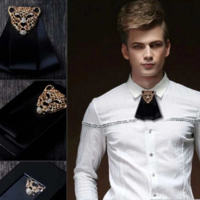 

Men's Bow Tie Leopard Head Rhinestone Ribbon Bowtie Women's Shirts Collar Flowers Fashion Korean British Dress Suits Accessories