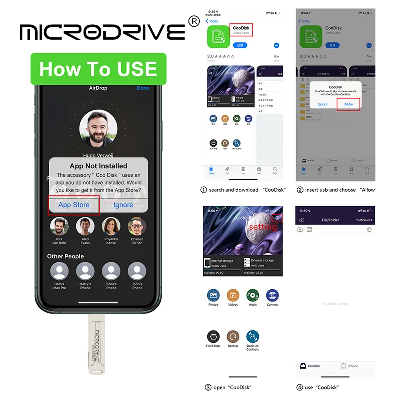 MicroDrive 2 в 1 USB-флеш-накопитель Memory Stick USB3.0 TYPE-C OTG Портативный U-диск 64 ГБ 128 ГБ 256 ГБ для телефона Компьютер
