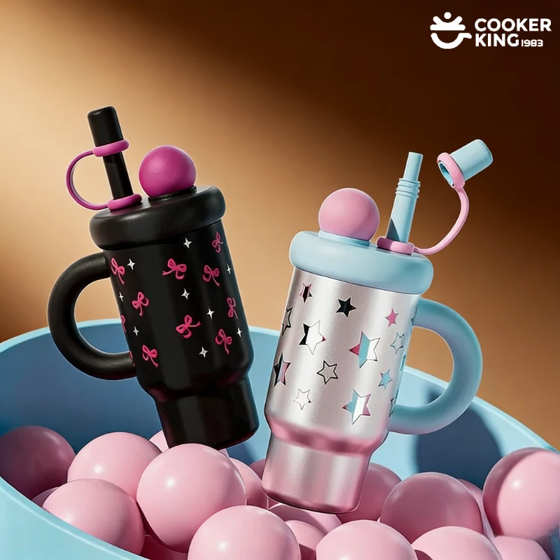 

COOKER KING 730 мл из нержавеющей стали 316/304 + соломенная изоляционная чашка из полипропилена, большая емкость с ручкой, бутылки для воды для женщин, кофейная кружка