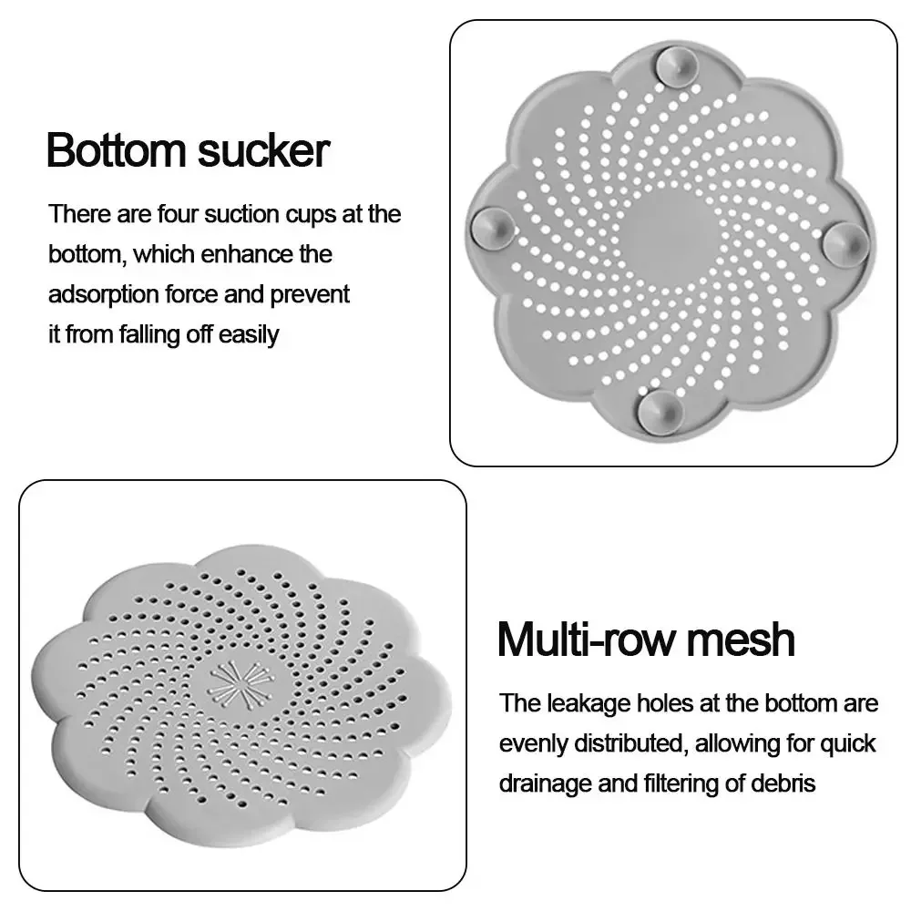 Flower Shape Silicone Floor Drain Cover Mesh Sink Strainer Anti-blocking Hair Clean Up Waste Catcher Kitchen Bathroom Accessory