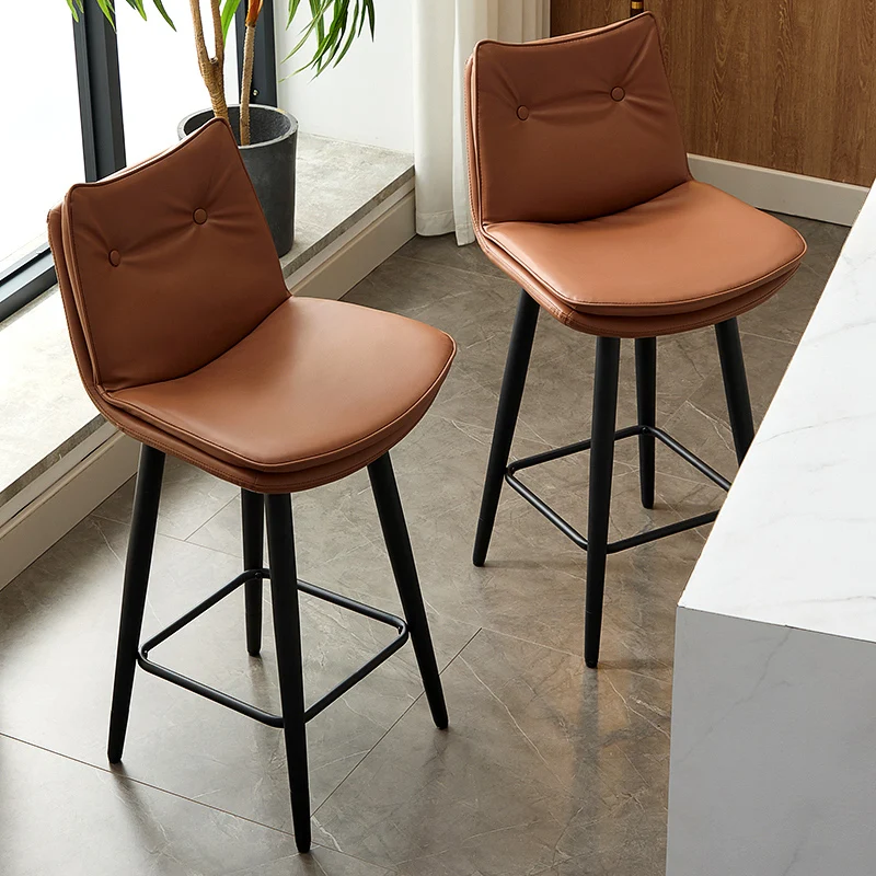 كراسي بار جلدية شمالية سوداء للتخييم ومكاتب استقبال عالية مصممة كراسي بار حديثة لغرفة نوم الكمبيوتر أثاث منزلي Cadeira