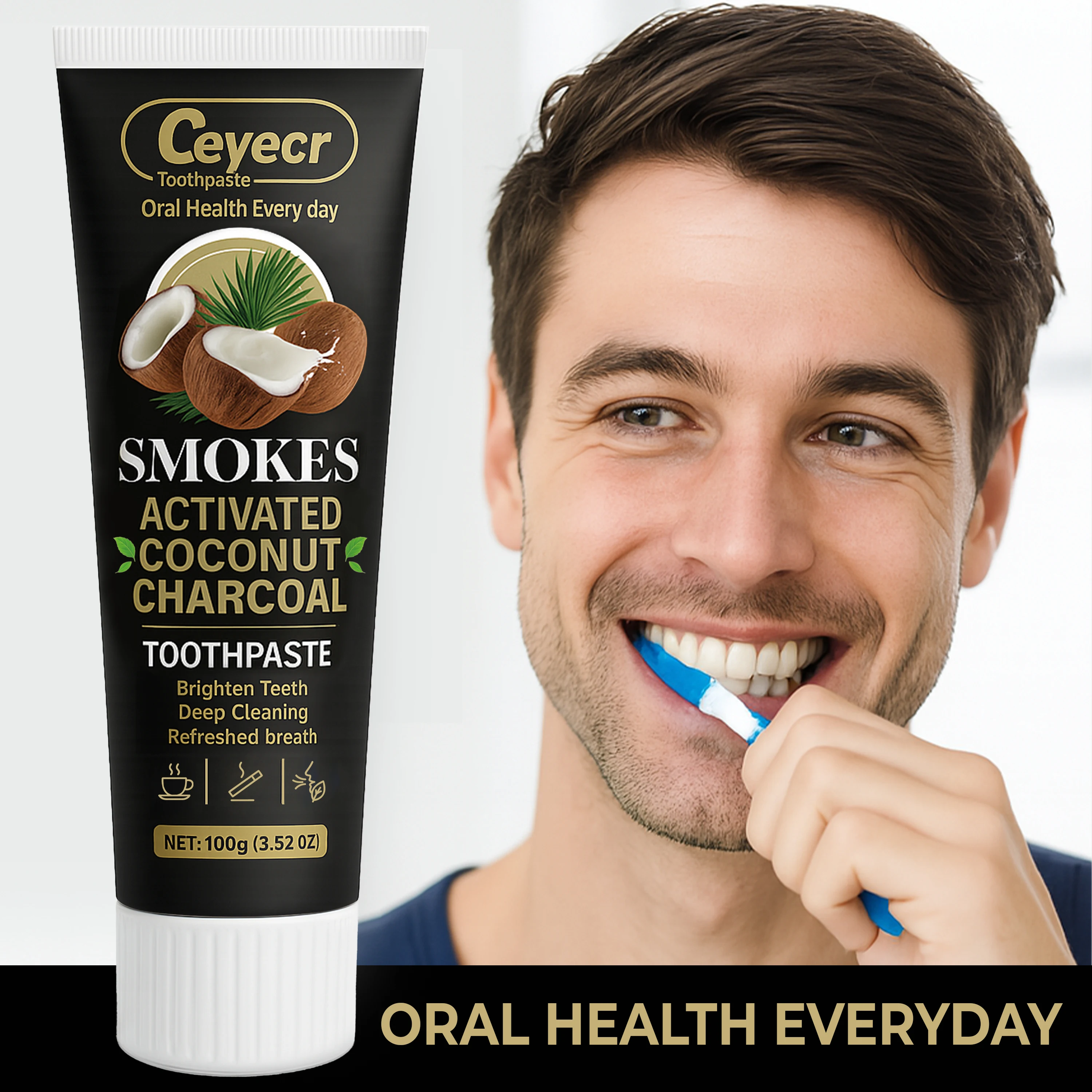 1pc Natural Activated Charcoal Toothpaste for Smokers - Deep Clean &, Fresh Breath, Men's Oral Health, Travel-Friendly Tube