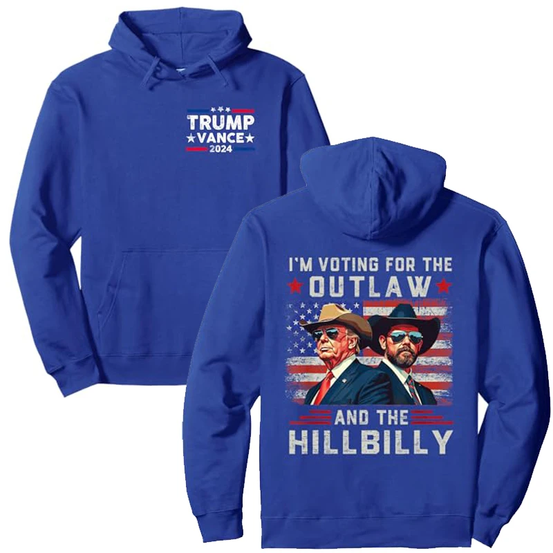 Vintage I'm Voting for The Outlaw and The Hillbilly 2 Side Pullover Hoodie Humor Funny Trump 2024 Campaign Cotton Sweatshirt Top