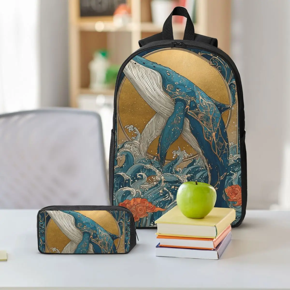 Deep Sea Luminous Starry Sky And Whale Backpack Boys Girls BookBag School Bag Shoulder Bags 3ps Insulated Lunch Bag Pencil Case