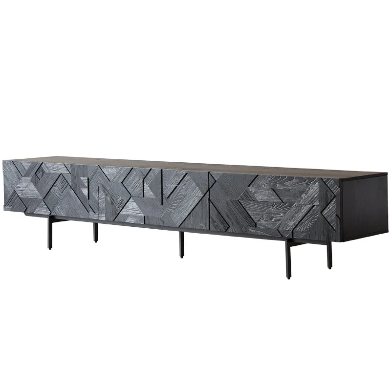 

Creative carved solid wood TV cabinet geometric design solid wood audio-visual cabinet