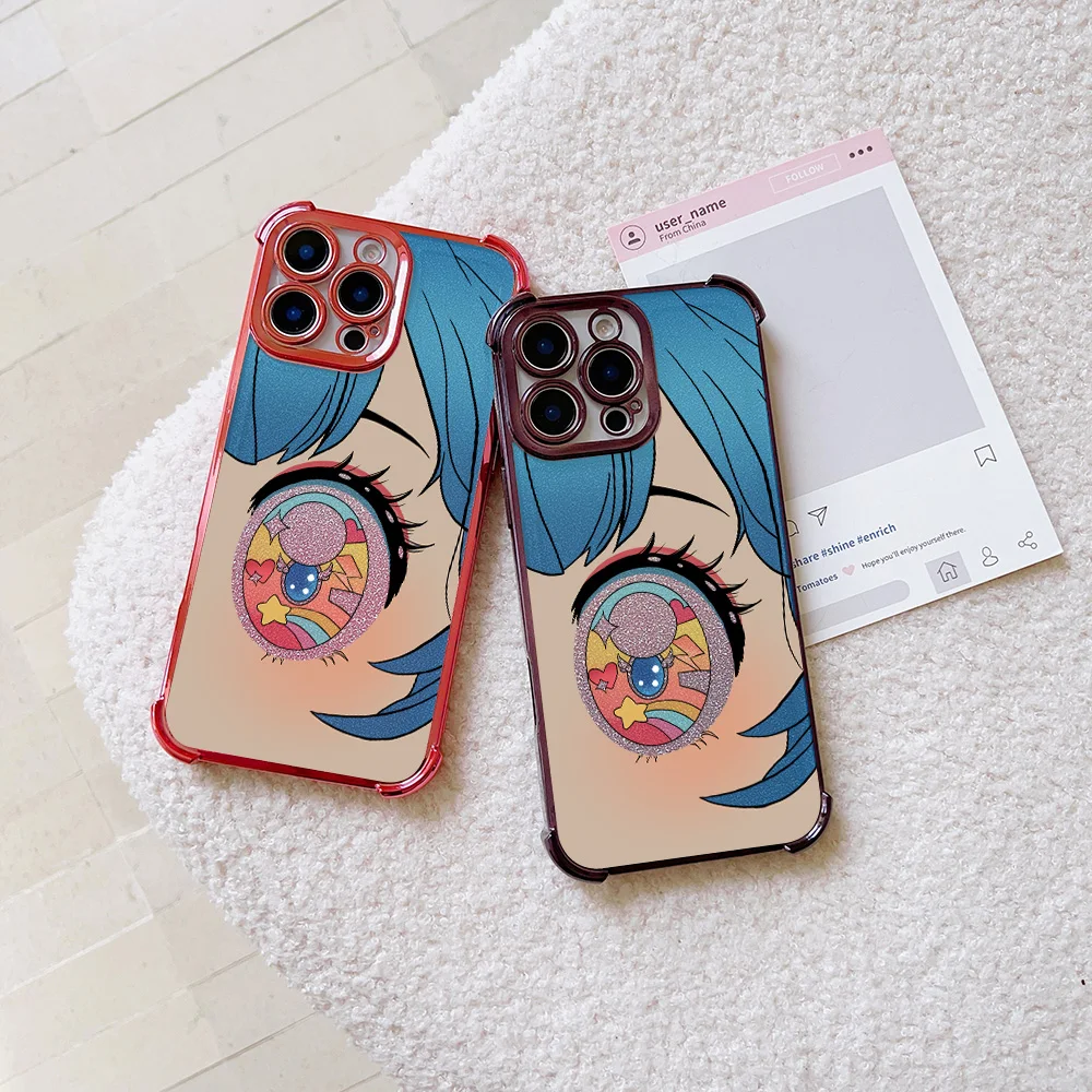 카툰 무지개빛 반짝이는 눈 플레이트 폰 케이스 샤오미 15 14 13 포코 F4 F5 X7 X6 X5 X3 프로 울트라 4G 5G 낙하 방지 에어백