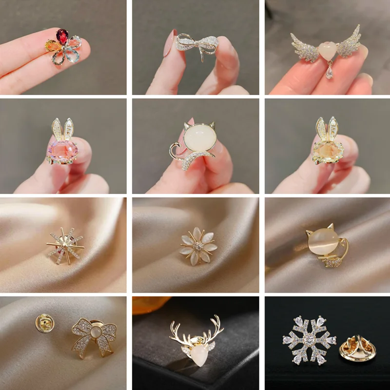 Fashion Small Brooch Pin Flower Animal Bow Brooches for Women Metal Lapel Pins Anti-glare Fixed Sweater Clothing Accessories