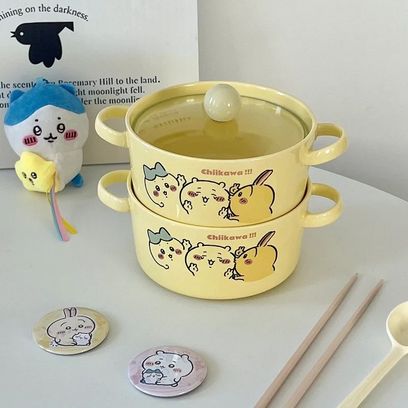 Cartoon Kawaii Ins Instant Noodle Bowl Ceramics with Lid Suit Both Ears Heat-proof Material Safety Easy Clean Well-made Chiikawa